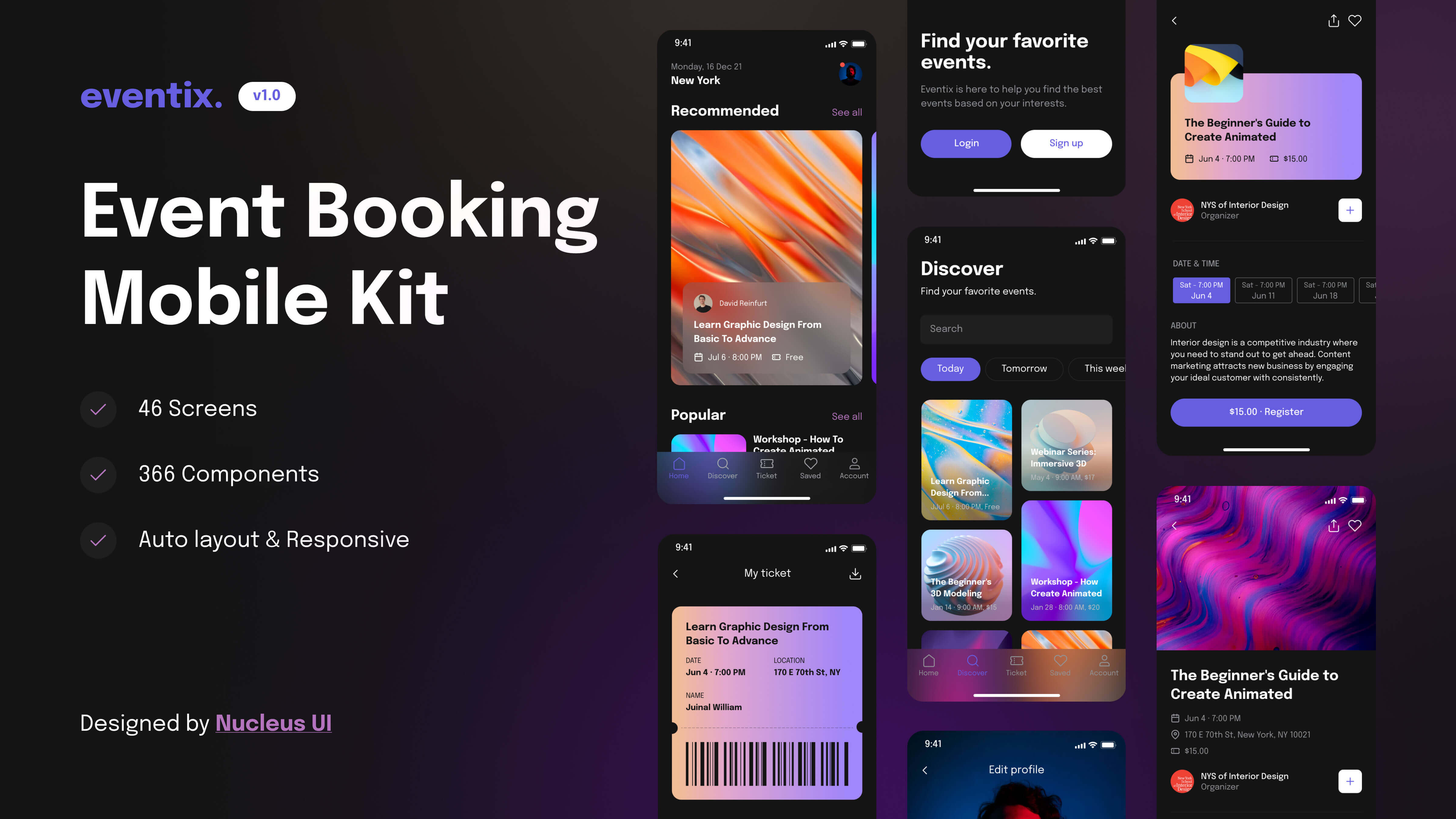 Eventix – Event Booking Mobile UI Kit